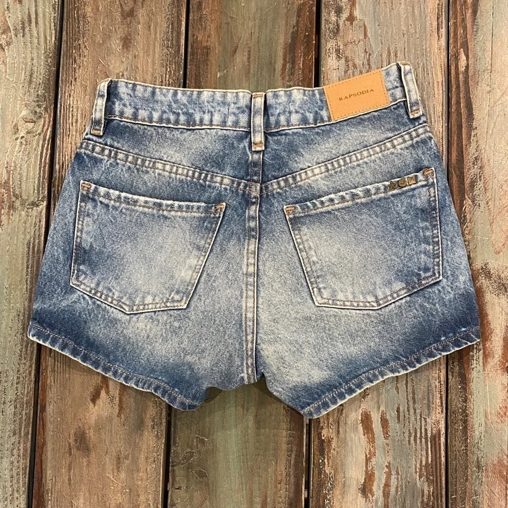 Rapsodia 22 (XS) Denim Shorts Womens Distressed Mid Rise Logo 100% Cotton